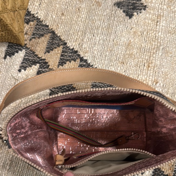 Consuela Blue and Tan Shoulder Bag with Gold Accents - Picture 6 of 7